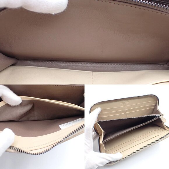 BOTTEGA VENETA Intrecciato Zip Around Long Wallet Embossing Leather Whit 63AA183 - Picture 11 of 13